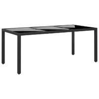 Garden Table 190x90x75 cm Tempered Glass and Poly Rattan