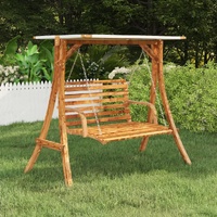 Swing Frame with Roof Solid Bent Wood with Teak Finish Swing Bench