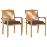 Garden Chairs with Anthracite Cushions Solid Teak Wood