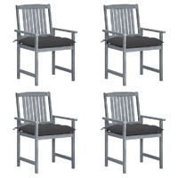 Garden Chairs with Cushions Grey Solid Acacia Wood