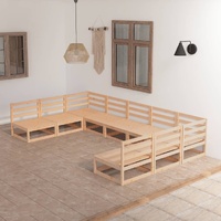 9 Piece Garden Lounge Set Solid Pinewood