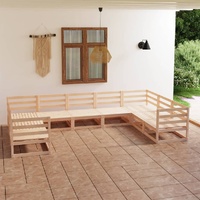 9 Piece Garden Lounge Set Solid Pinewood