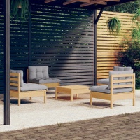 5 Piece Garden Lounge Set with Cushions Pinewood