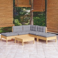 6 Piece Garden Lounge Set with Cushions Pinewood