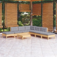 8 Piece Garden Lounge Set with Cushions Pinewood