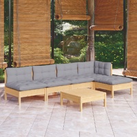 6 Piece Garden Lounge Set with Cushions Pinewood