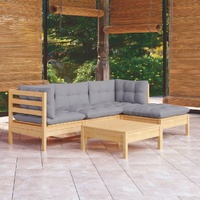 5 Piece Garden Lounge Set with Cushions Pinewood