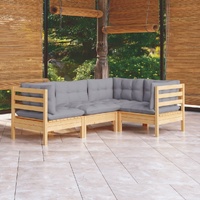 4 Piece Garden Lounge Set with Cushions Pinewood