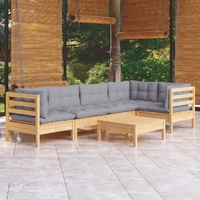 6 Piece Garden Lounge Set with Cushions Pinewood