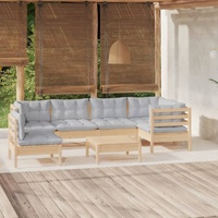 7 Piece Garden Lounge Set with Cushions Pinewood