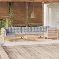 8 Piece Garden Lounge Set with Cushions Pinewood