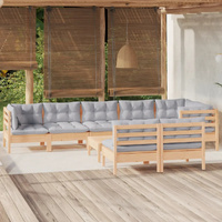 9 Piece Garden Lounge Set with Cushions Solid Pinewood