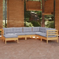 7 Piece Garden Lounge Set with Cushions Solid Pinewood