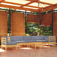 9 Piece Garden Lounge Set with Cushions Solid Pinewood