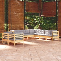9 Piece Garden Lounge Set with Cushions Solid Pinewood