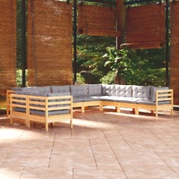 10 Piece Garden Lounge Set with Cushions Solid Pinewood