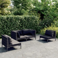 Garden Lounge Set with Cushions Poly Rattan Dark Grey