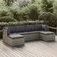 Garden Lounge Set with Cushions Grey Poly Rattan