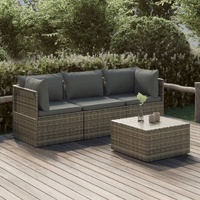 Garden Lounge Set with Cushions Grey Poly Rattan