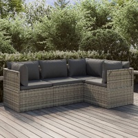 Garden Lounge Set with Cushions Grey Poly Rattan