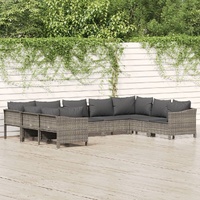 Garden Lounge Set with Cushions Grey Poly Rattan