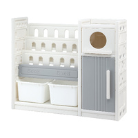 Keezi Kids Bookshelf and Toy Storage Organizer with 3-Tier Bookshelvs, 2 Removable Bins and 2 Storage Cabinets, Toddler Bookshelf with Toy Organizer f