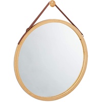 CARLA HOME Hanging Wall Mirror 45cm - Solid Bamboo Frame and Adjustable Leather Strap for Bathroom and Bedroom, Vanity Mirror, Makeup Mirror, Face Mir