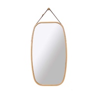 CARLA HOME Hanging Wall Mirror 74x43cm - Solid Bamboo Frame and Adjustable Leather Strap for Bathroom and Bedroom, Vanity Mirror, Makeup Mirror, Face 