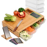CARLA HOME Large Bamboo Cutting Board and 4 Containers with Mobile Holder gift included for Home Kitchen