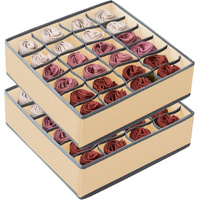 CARLA HOME Set of 2 Fabric Drawer Organizer Divider Storage Boxes for Storing Socks, Underwear, Ties, Scarves (Beige)