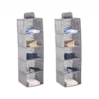 2 Pack 5-Tier Shelf Hanging Closet Organizer and Storage for Clothes (Grey)