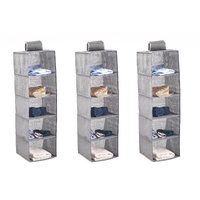 3 Pack 5-Tier Shelf Hanging Closet Organizer and Storage for Clothes (Grey)