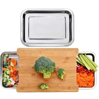 CARLA HOME Chopping Board with with 2 Organiser Stainless Steel Trays Containers