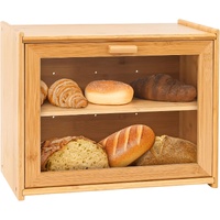 CARLA HOME Double Layer Bamboo Bread Box for Kitchen Counter with Large Capacity and Transparent Window