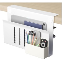CARLA HOME Under Desk Side Laptop Holder Storage with No Drill Cable Management Tray and Pen Storage for Office and Home