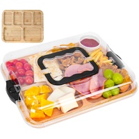 CARLA HOME Bamboo Charcuterie Board with Lid & Handle ideal Gift for Kitchen, Party & Picnic (6 Compartments)