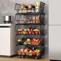 CARLA HOME Metal 5-Tier Rolling Vegetable and Fruit Basket Cart Stand for Kitchen