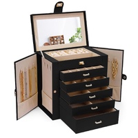 CARLA HOME 6-Layer Large Jewelry Box for Women with Drawers, Mirror, Lock, Necklace Hooks & Side Compartments for Rings, Earrings, Bracelets, Gifts (B