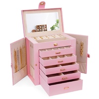 CARLA HOME 6-Layer Large Jewelry Box for Women with Drawers, Mirror, Lock, Necklace Hooks & Side Compartments for Rings, Earrings, Bracelets, Gifts (P