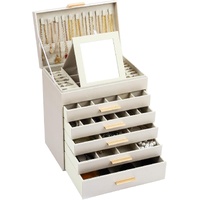 CARLA HOME  6-Layer Large Jewelry Organizer Box for Women with Mirror, Drawers, Hooks & Dividers for Rings, Necklaces, Bracelets, Ideal Gift for Women