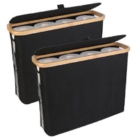 CARLA HOME 2 pack Toilet Paper Storage Basket Holds Up to 12 Rolls with Bamboo Lid and Handle for RV Closet (Black)