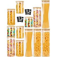 CARLA HOME 12 Pack Glass Storage Jars with Bamboo Lids for Kitchen Pantry, Pasta, Snacks, Cookies, Candy & More