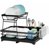 CARLA HOME 2-Tier Dish Drying Rack for Kitchen Counter with Drainboard, Utensil Holder, Cup Rack & Cutlery Organizer