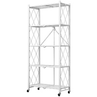 CARLA HOME 5-Tier Foldable Storage Shelf with Wheels for Kitchen, Garage, Pantry or Basement (White)