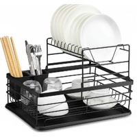 CARLA HOME 2-Tier Dish Drying Rack for Kitchen Counter with Removable Drip Tray, Utensil Holder and Cutlery Organizer (Black)