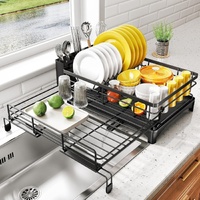 CARLA HOME Expandable Dish Drying Rack with Drainage Spout, Utensil Holder & Drainboardfor Kitchen Countertop Organizer (1 tier)