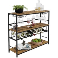 CARLA HOME Large Wine Rack with Glass Holder, Metal Designed Bottle Holder and Wood Countertop for Wine & Champagne