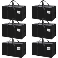 CARLA HOME 6-Pack Large Moving Storage Bags with Zippers & Handles with 95 Liters Capacity for Space Saving, Travel, Camping & Organization (Black)