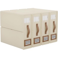 CARLA HOME Bed Sheet Organizer Set of 4 with Handle & Window for Covers, Pillowcases, Blankets, Clothes & Sheets (Beige)
