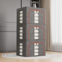 CARLA HOME 3 pack Large Clothes Storage Bins with Lids for Clothing, Bedding, Blankets, Toys (66L capacity - Grey)